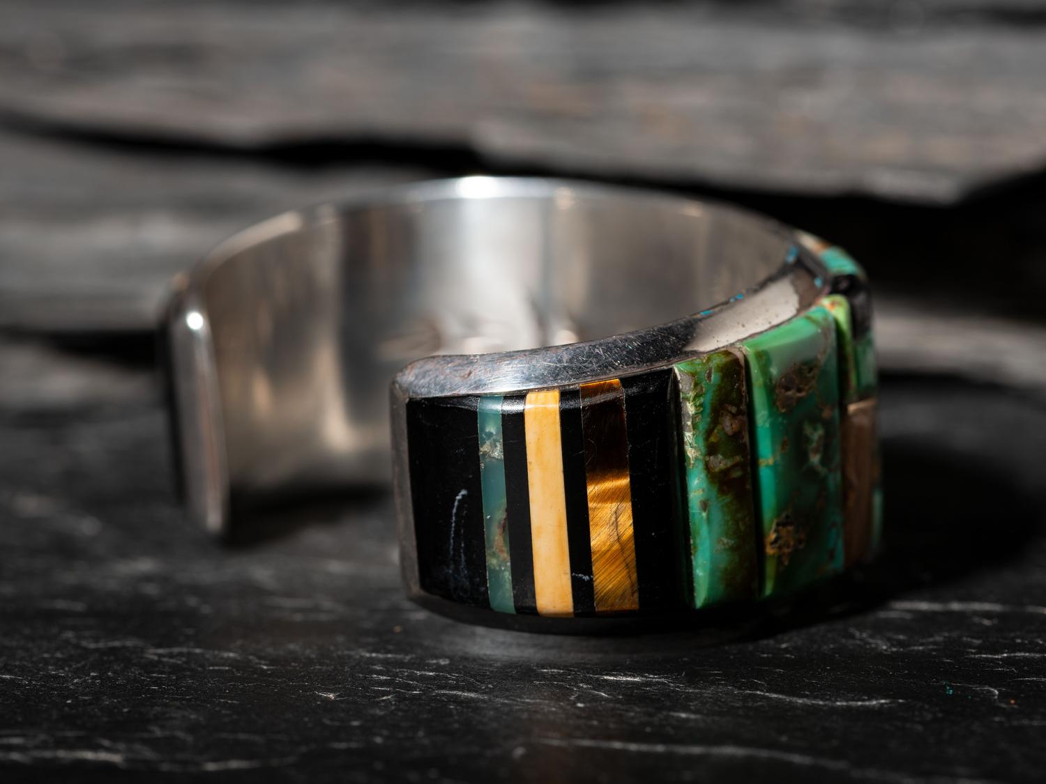 Sterling Silver and Cobblestone Inlay Cuff Bracelet