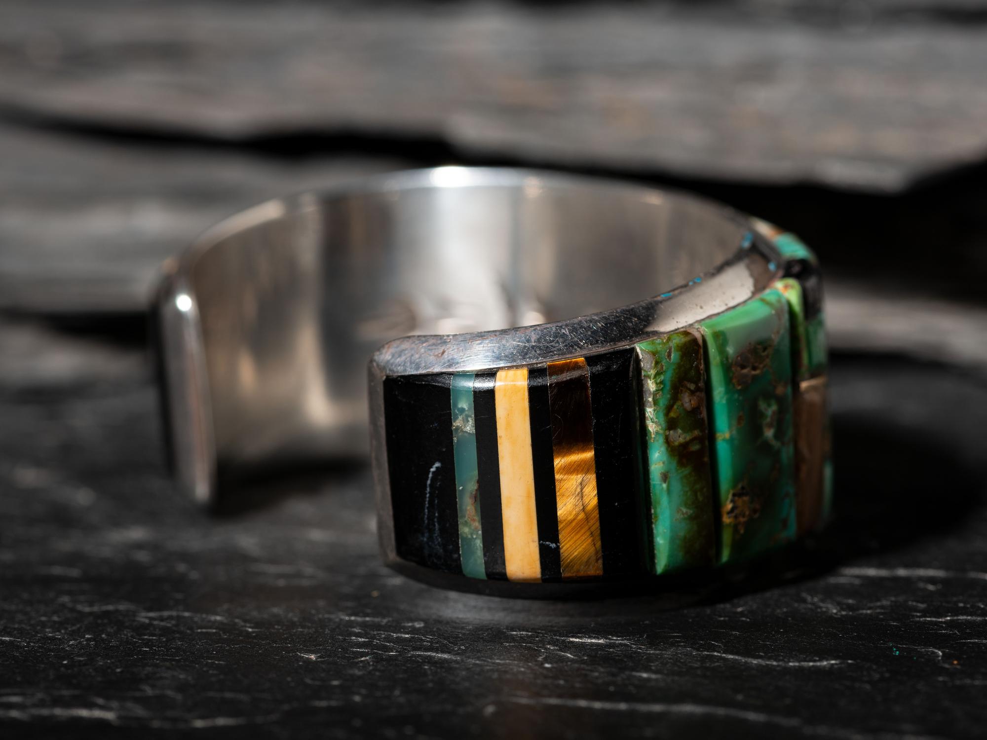 Sterling Silver and Cobblestone Inlay Cuff Bracelet