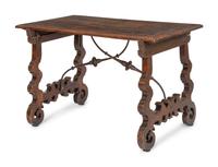 A Spanish Baroque Iron-Mounted Walnut Table