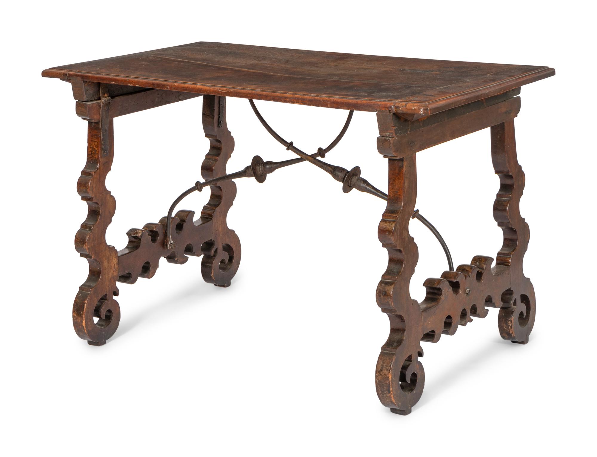 A Spanish Baroque Iron-Mounted Walnut Table