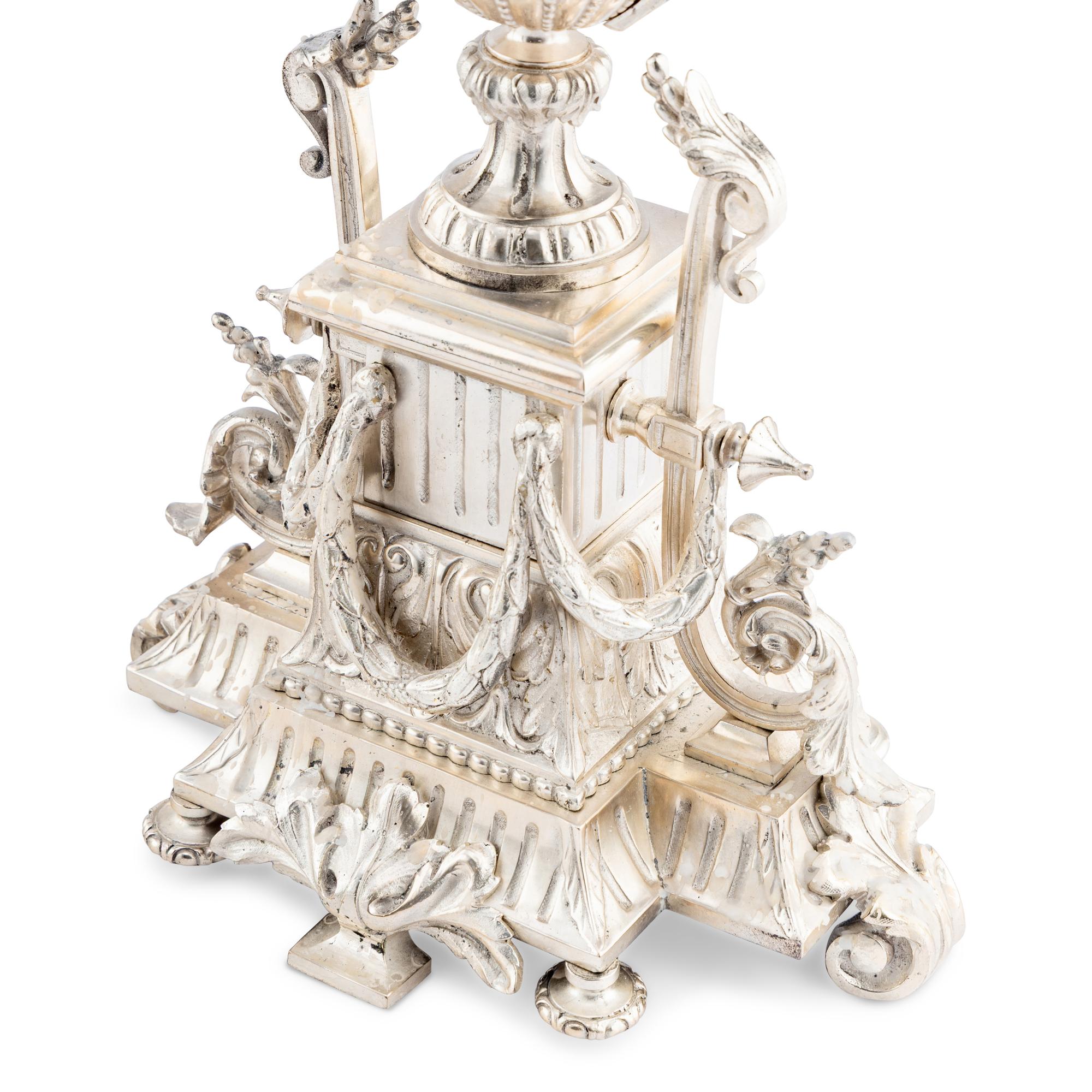 A Pair of Napoleon III Silvered Bronze Six-Light Candelabra