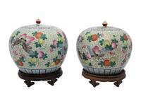 A Pair of Chinese Famille Rose Porcelain Ginger Jars