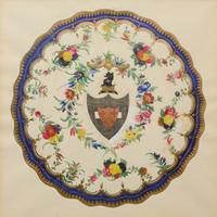Five Parcel Gilt Watercolor Paintings of Armorial Porcelain Designs