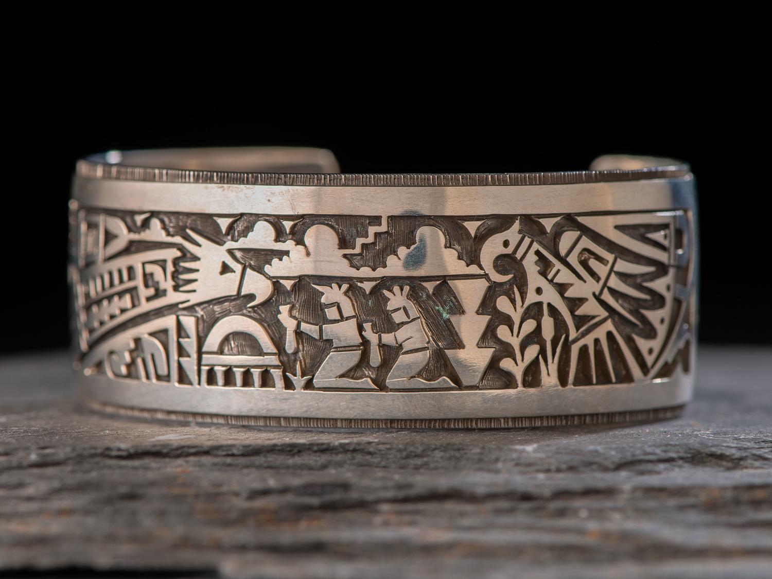 Sterling Silver Overlay Storyteller Cuff Bracelet
