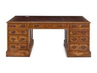 A George III Style Burl Walnut Pedestal Desk