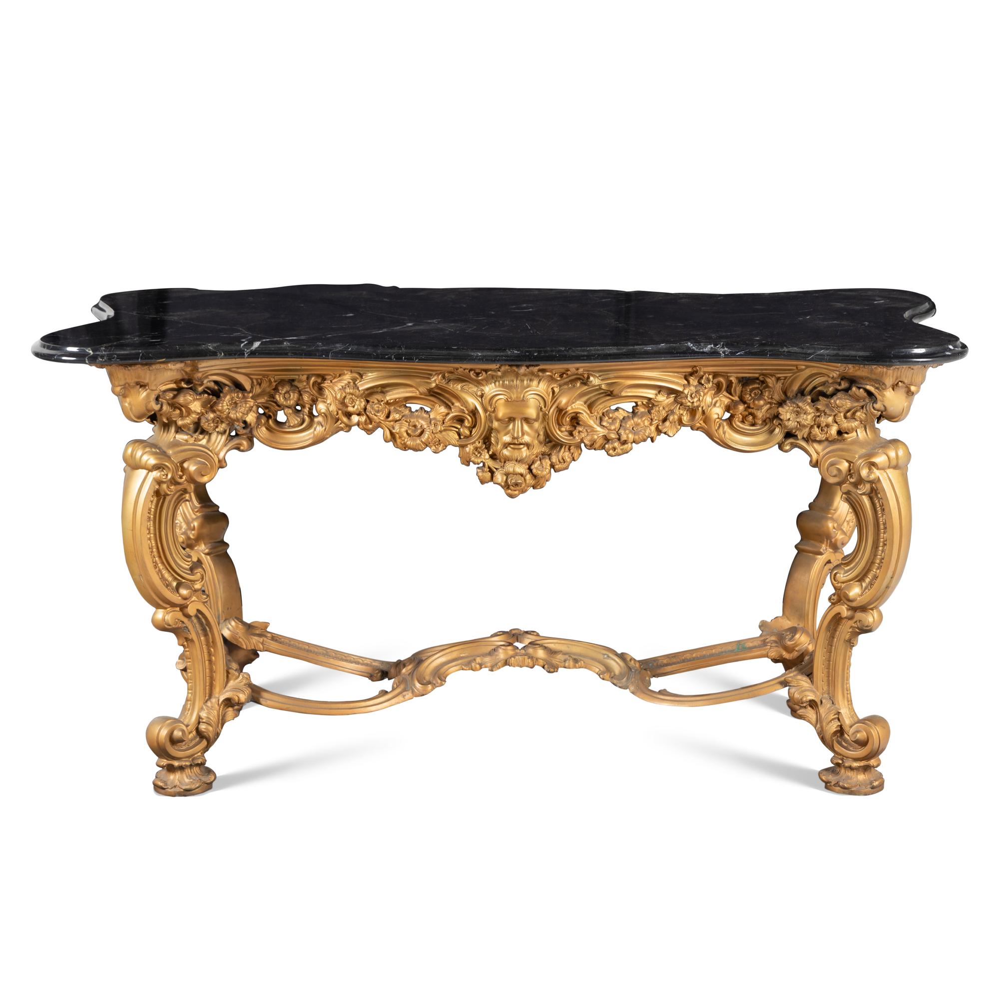 A Continental Baroque Style Gilt Cast Iron Marble-Top Center Table