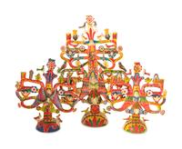 Three Mexican Glazed Terra Cotta Candelabra