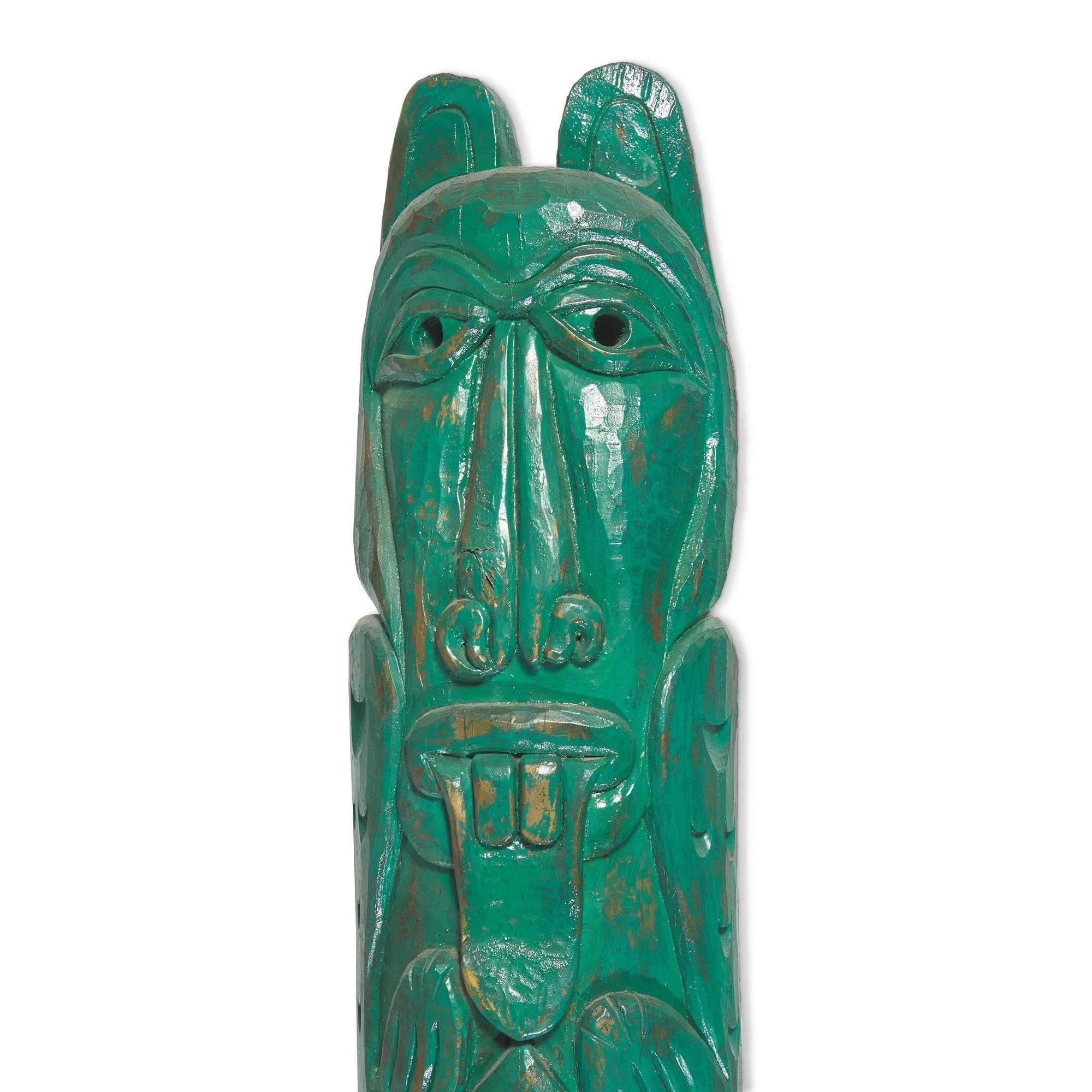 Billy Roper, A Carved and Green-Painted Wood Totem Pole: The Birth of a Carver