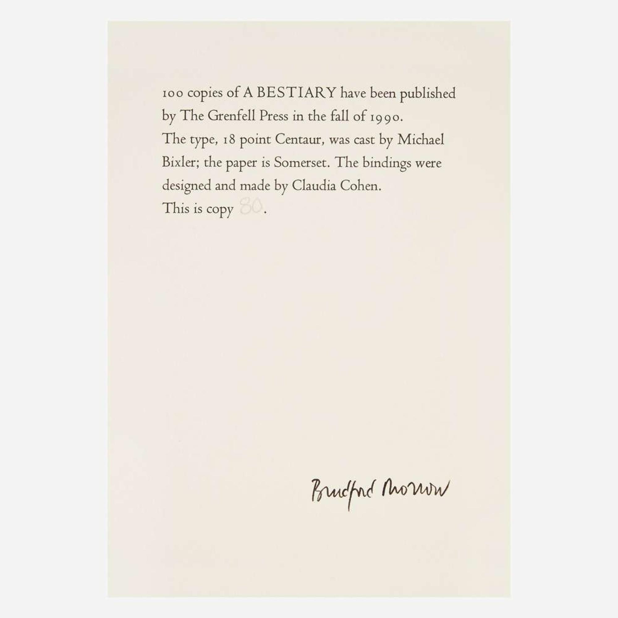 [Private Press] [Grenfell Press, The] Morrow, Bradford A Bestiary