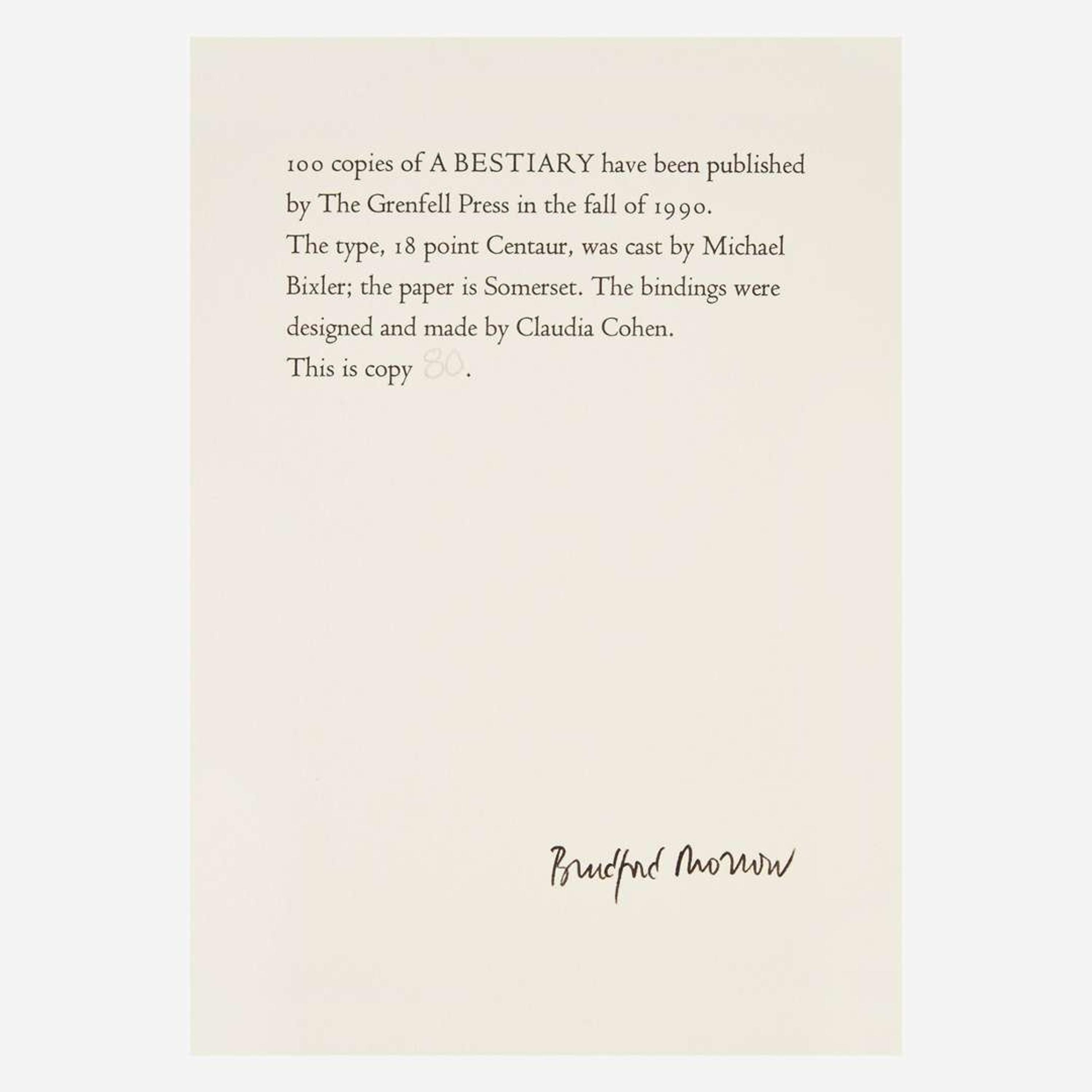 [Private Press] [Grenfell Press, The] Morrow, Bradford A Bestiary