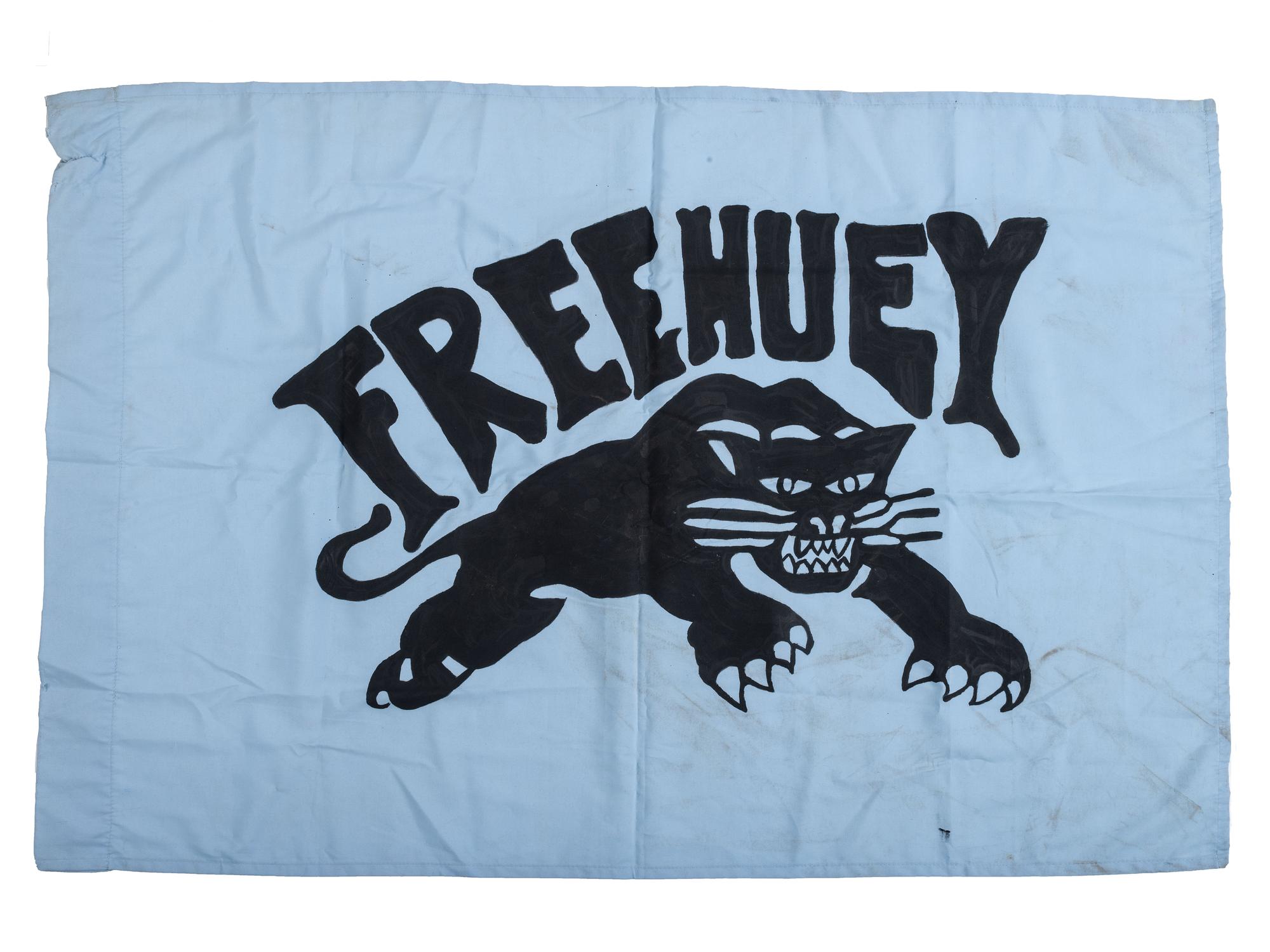 [BLACK PANTHER PARTY]. "Free Huey" flag that was flown at a protest demonstration to free Huey Newton near the Alameda County Courthouse. Oakland, CA, 1968.
