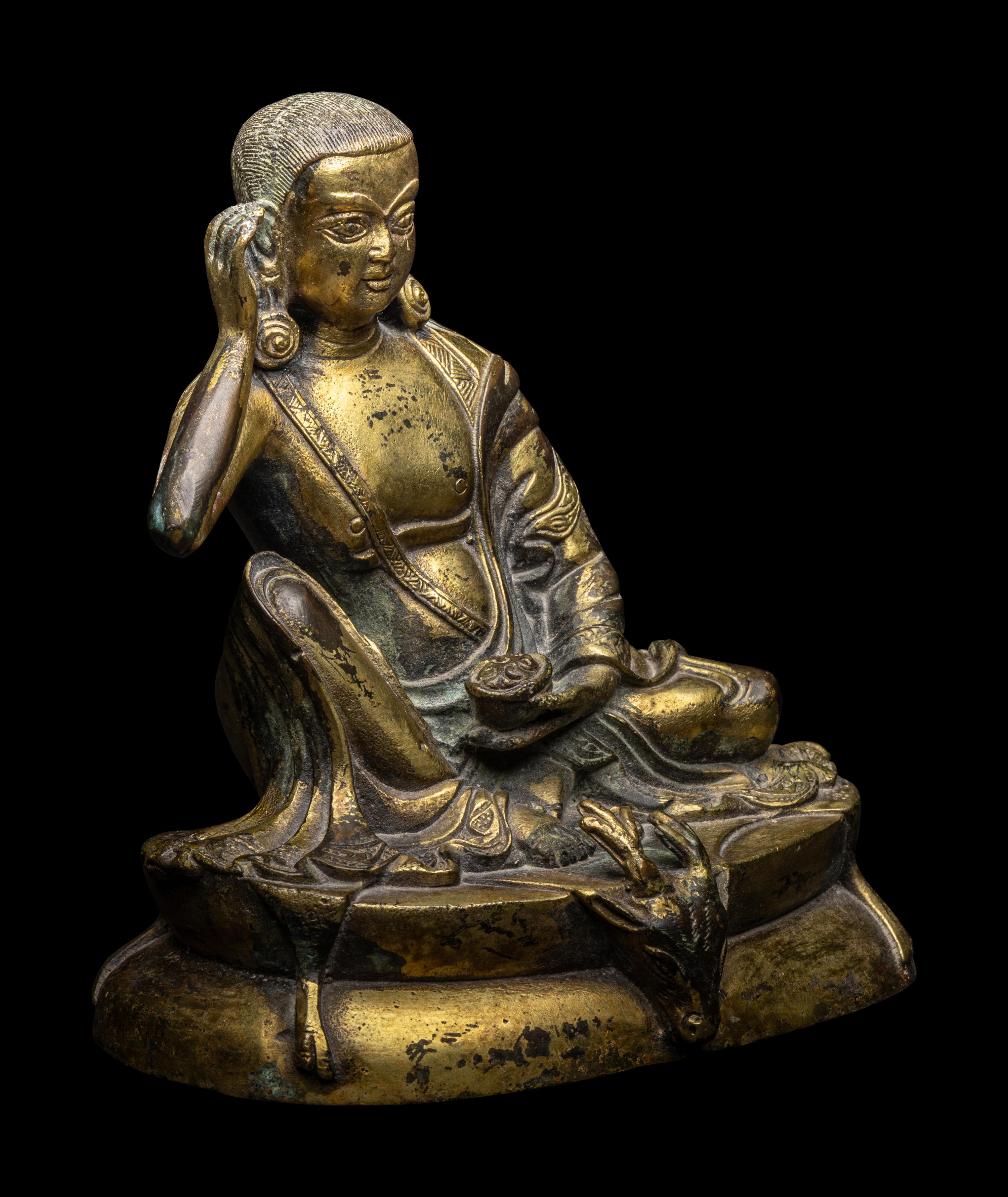 A Sino-Tibetan Gilt Bronze Figure of Milarepa 銅米拉日巴尊者像