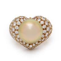 Henry Dunay, Yellow Gold, Diamond, and Cultured Pearl Ring