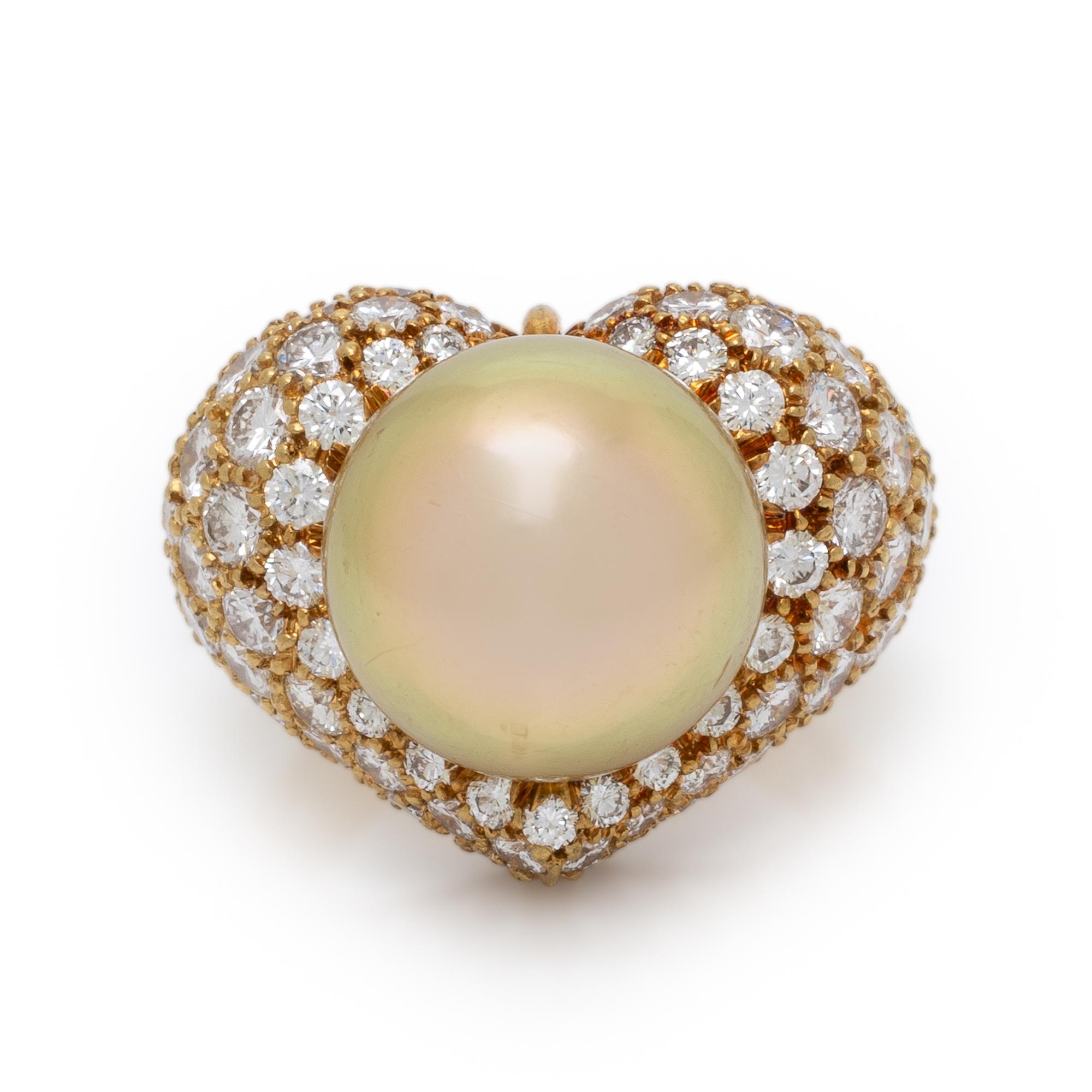 Henry Dunay, Yellow Gold, Diamond, and Cultured Pearl Ring