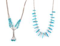 Two Southwestern Turquoise and Shell Heishi Bead Necklaces Length of one 25 inches