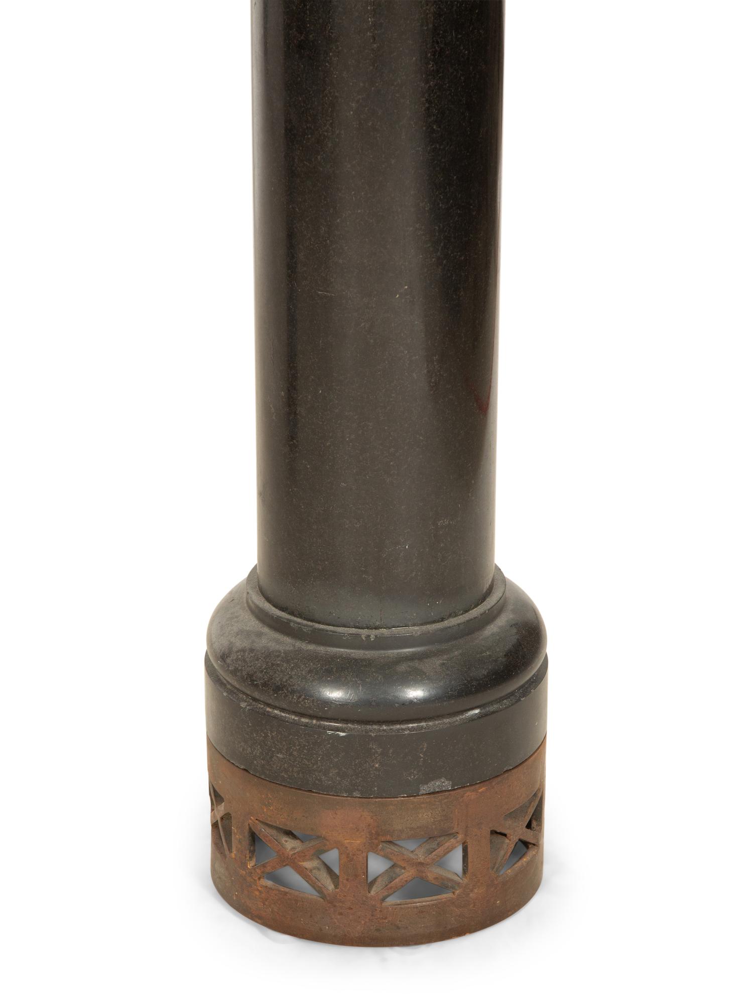 A Pair of French Bronze Urns with Tole Trellises of Floral Vines on Marble Pedestals