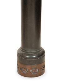 A Pair of French Bronze Urns with Tole Trellises of Floral Vines on Marble Pedestals