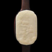 A Chinese White Jade and Silver Wire inlaid Rosewood Ruyi Scepter, Qing Dynasty 清 白玉三鑲銀絲嵌紅木如意