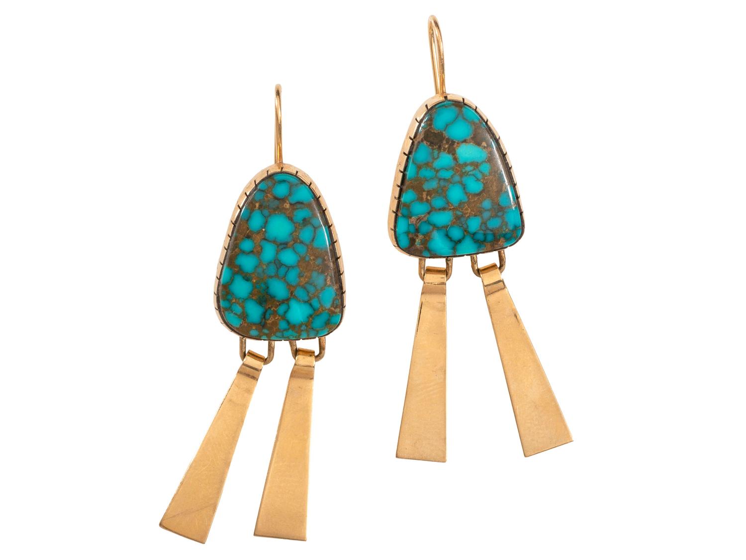 14K Gold and Turquoise Hook Earrings