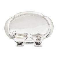 A Georg Jensen Silver Creamer and Sugar with Tray