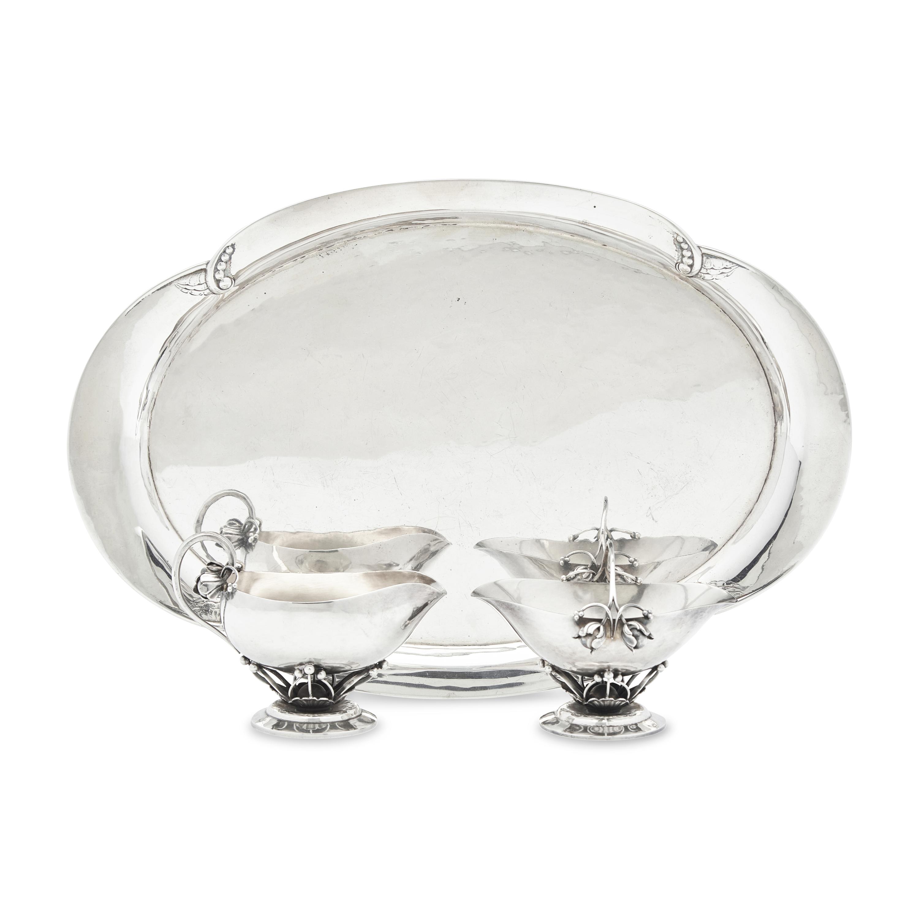 A Georg Jensen Silver Creamer and Sugar with Tray