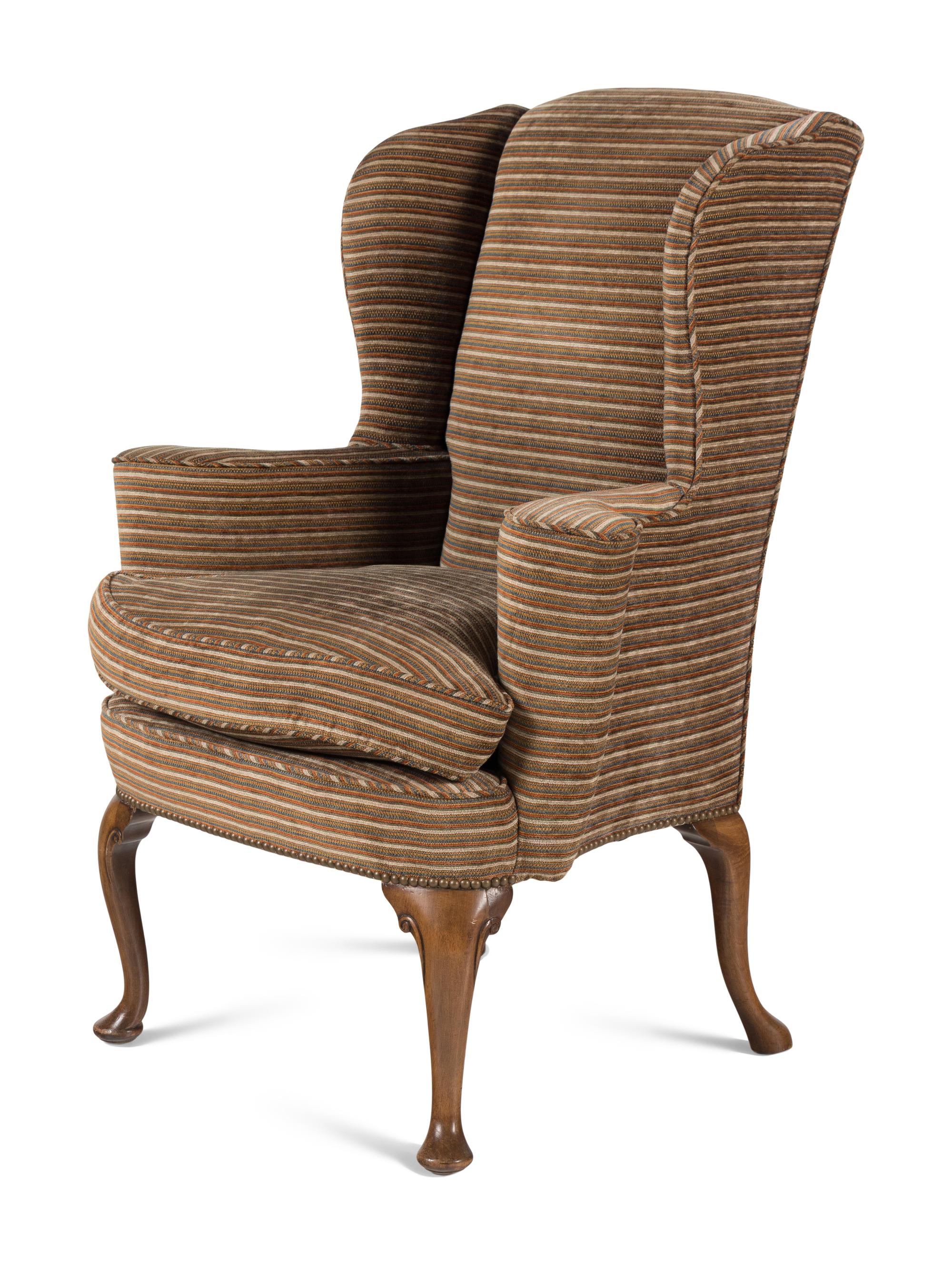 Two Queen Anne Style Wingback Armchairs