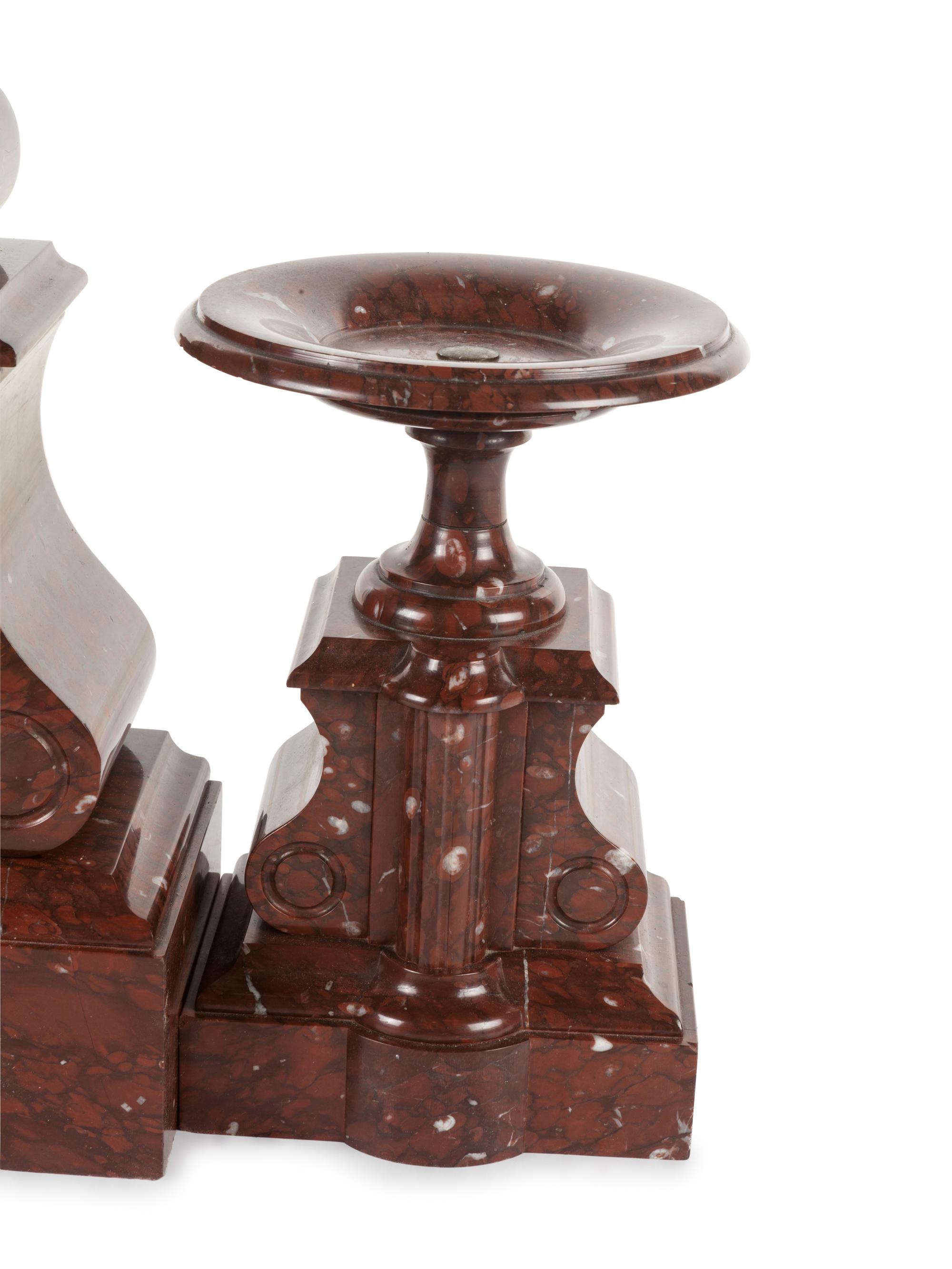 A Large French Marble Clock Garniture
