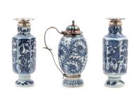 Three Chinese Export Blue and White Porcelain Articles