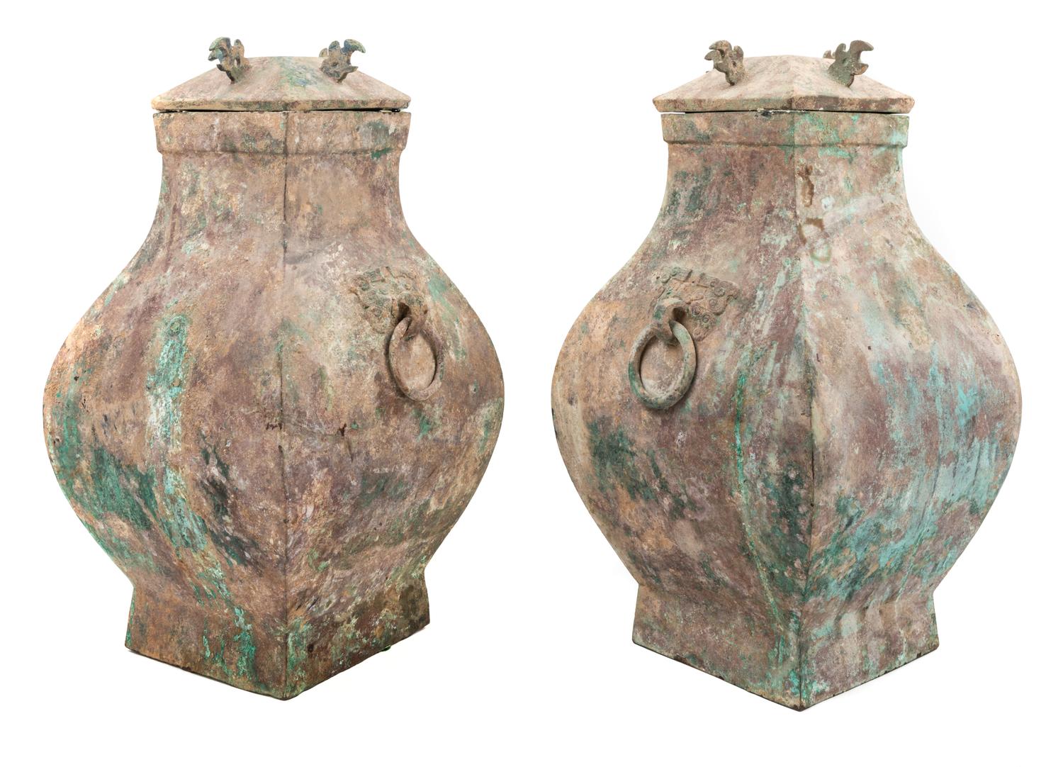 A Pair of Bronze Covered Vases Height 19 1/4 inches. — HAN DYNASTY (206 B.C.E.-220 C.E.)