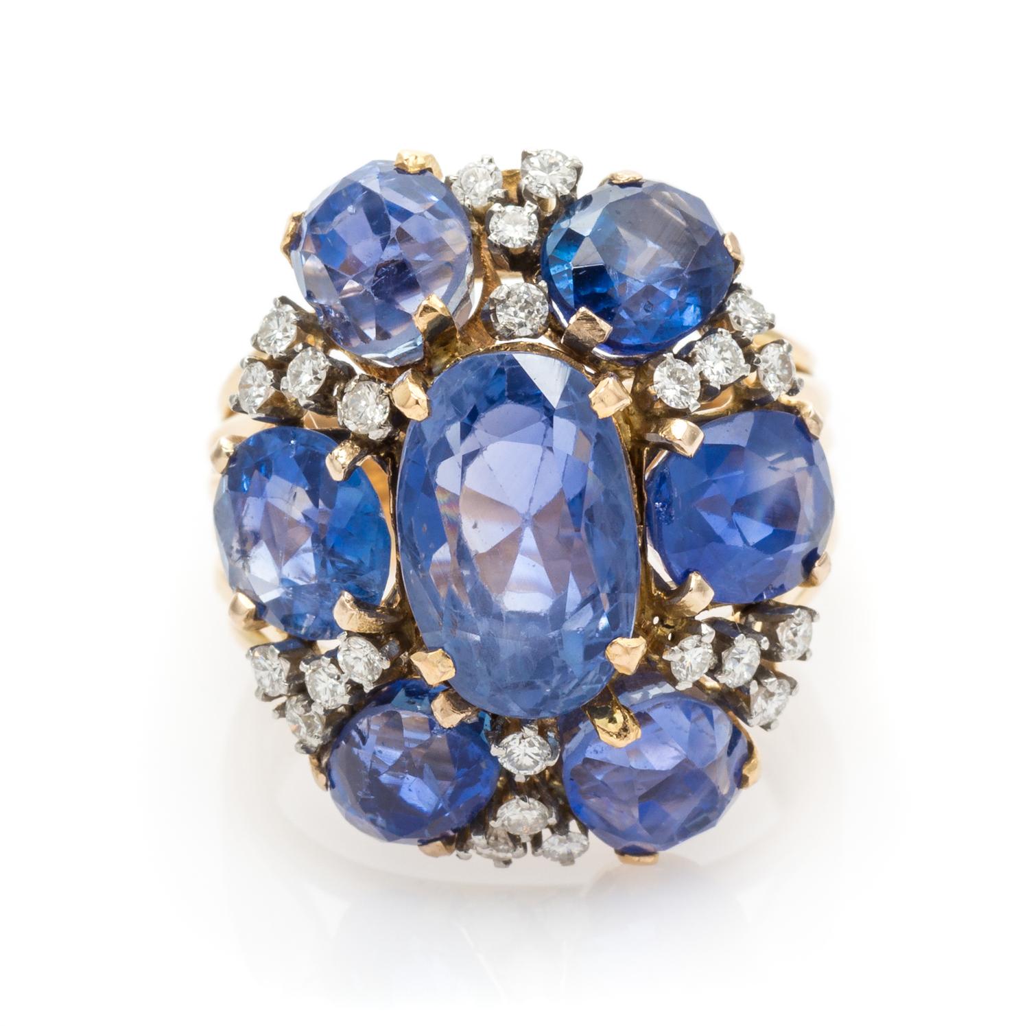 An 18 Karat Yellow Gold, Ceylon Sapphire and Diamond Ring, 8.00 dwts.