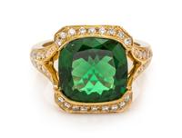 An 18 Karat Yellow Gold, Green Tourmaline and Diamond Ring, 5.85 dwts.