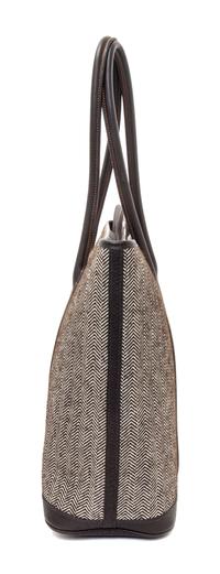An Hermes Ecru Chevron Tweed and Ebene Leather Tote Bag, 12.5" x 14" x 5".