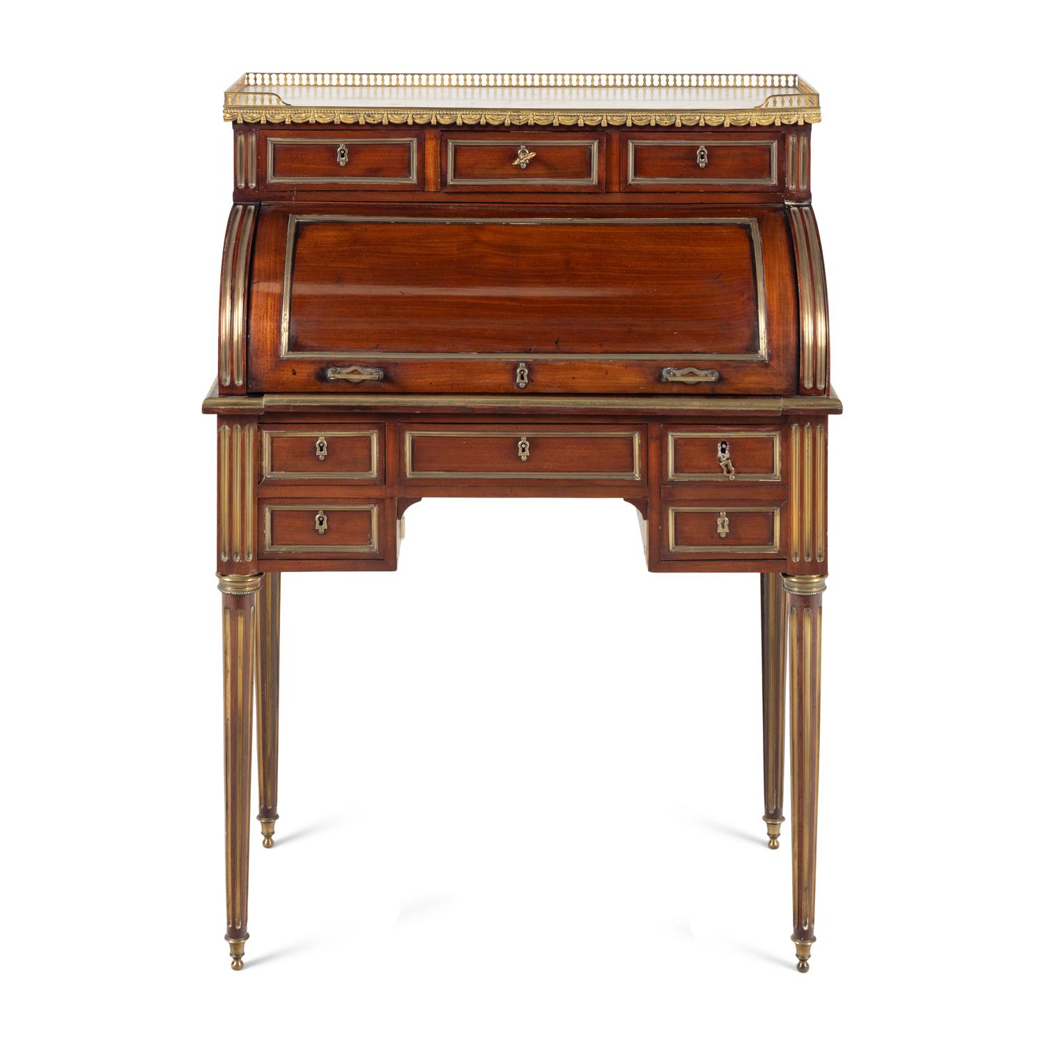 A Louis XVI Style Gilt Bronze Mounted Mahogany Lady's Bureau à Cylindre
