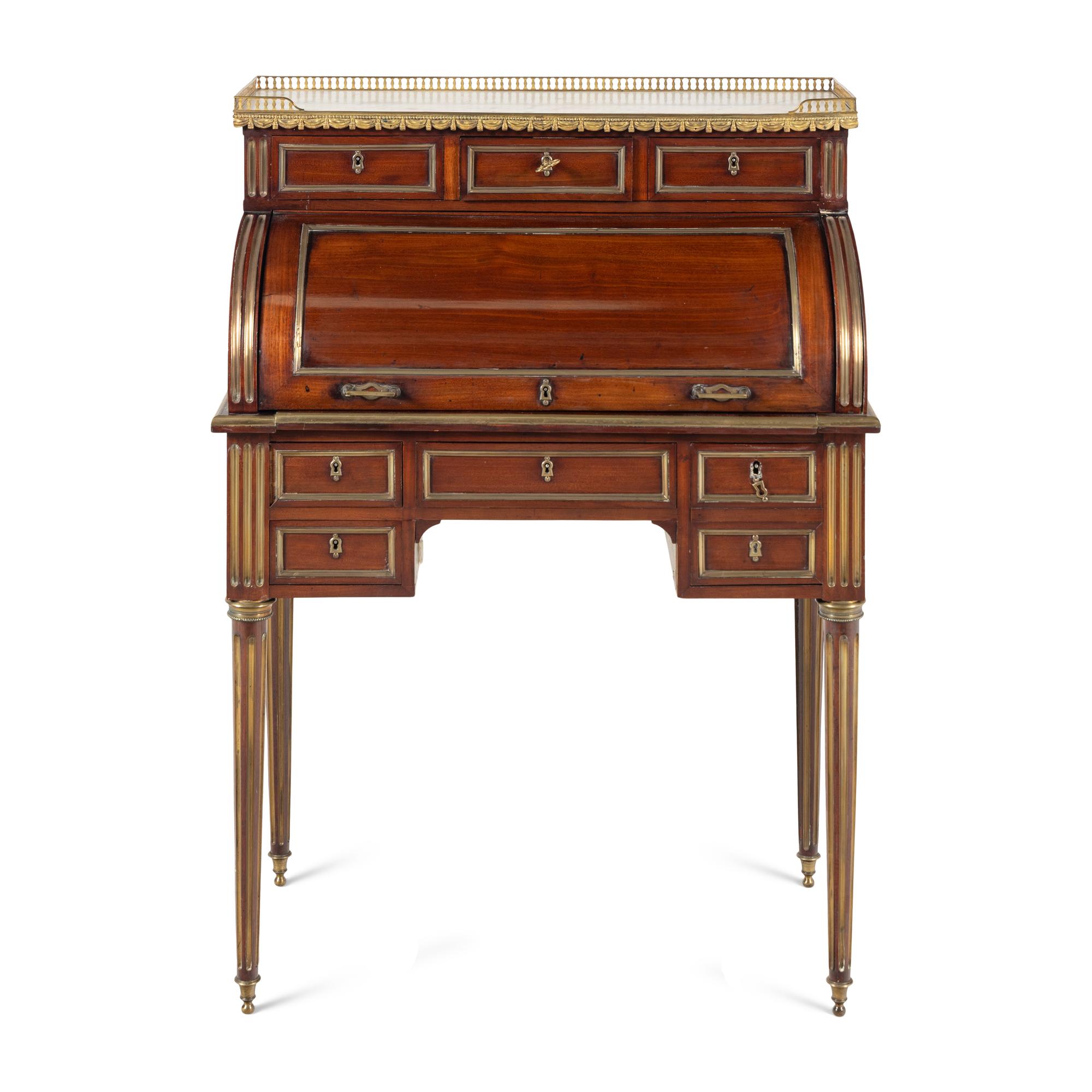 A Louis XVI Style Gilt Bronze Mounted Mahogany Lady's Bureau à Cylindre