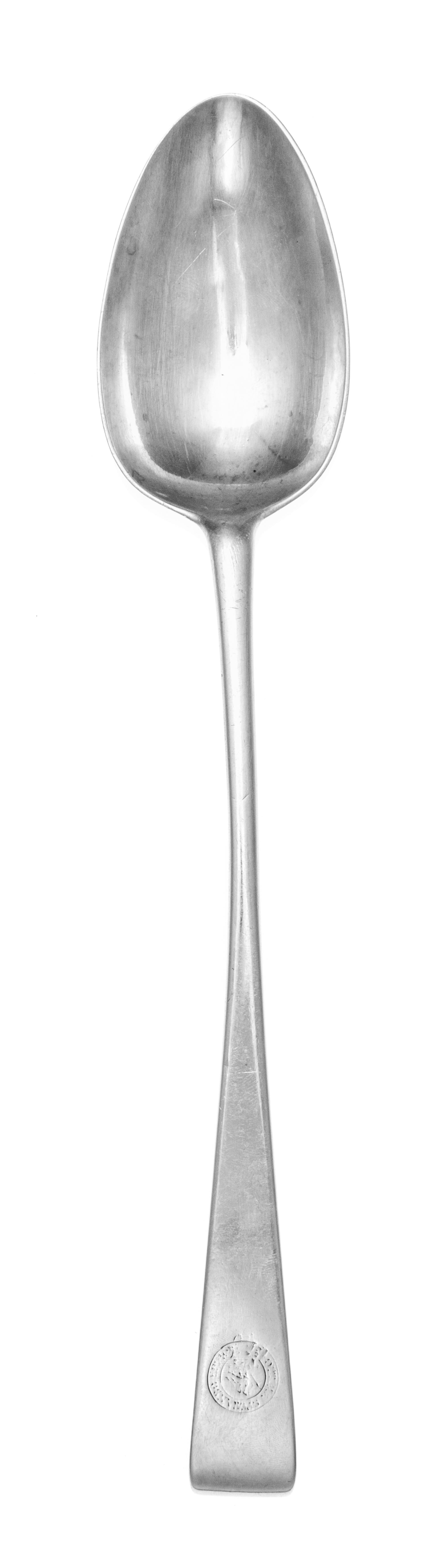 An Irish George III Silver Serving Spoon, Michael Keating I, Dublin, 1794, having an Old English handle with a downturned end.