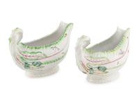 A Pair of Worcester Porcelain Leaf-Molded Sauce Boats