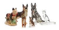 A Group of Six German Shepherd Figures Height of tallest 7 1/8 inches.