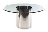 American, c.1980, a chromed metal and glass dining table