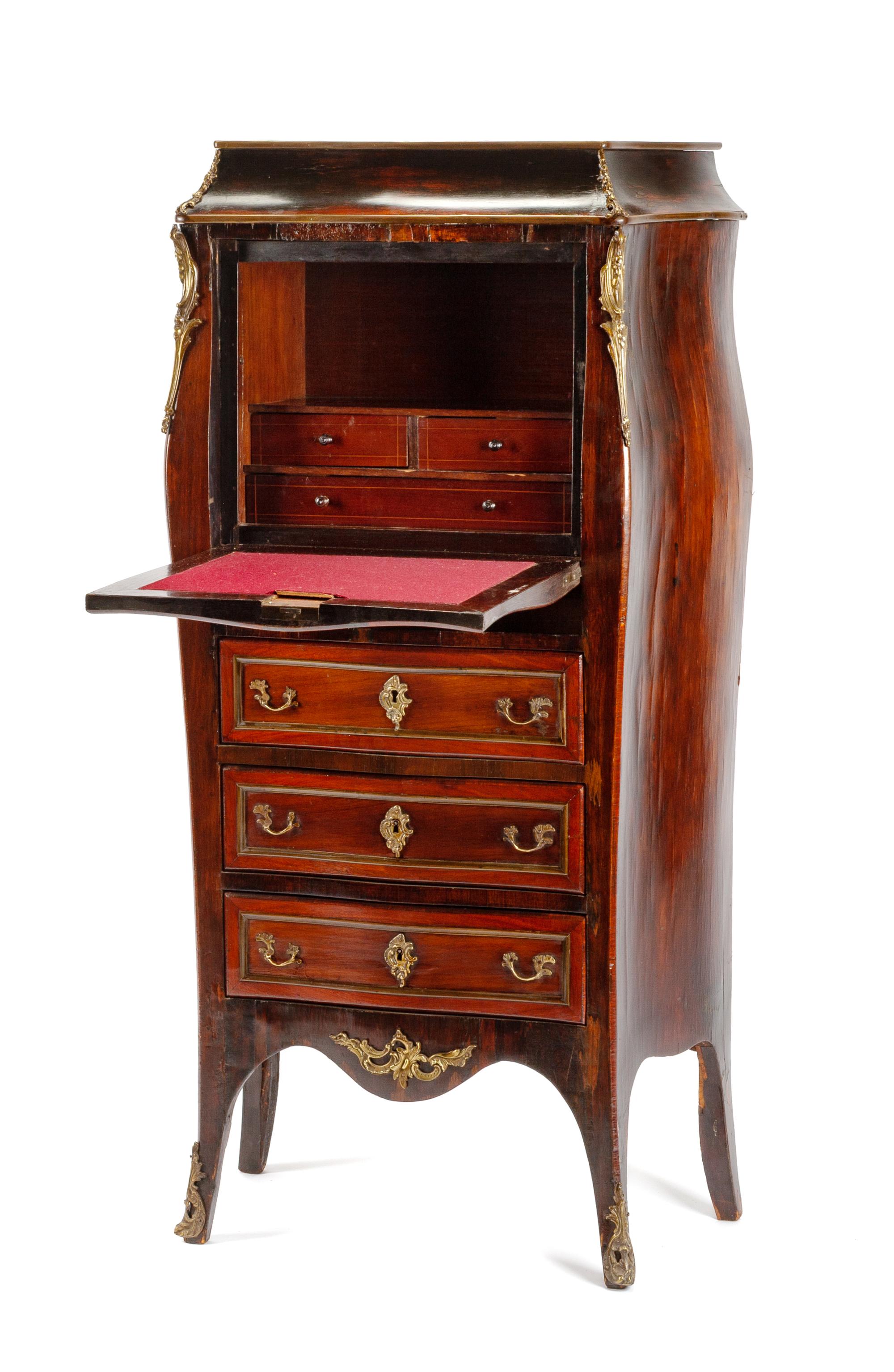 A French Gilt Bronze Mounted Rosewood Secretaire a Abattant Height 46 1/2 x width 26 x depth 20 inches. — 19TH CENTURY