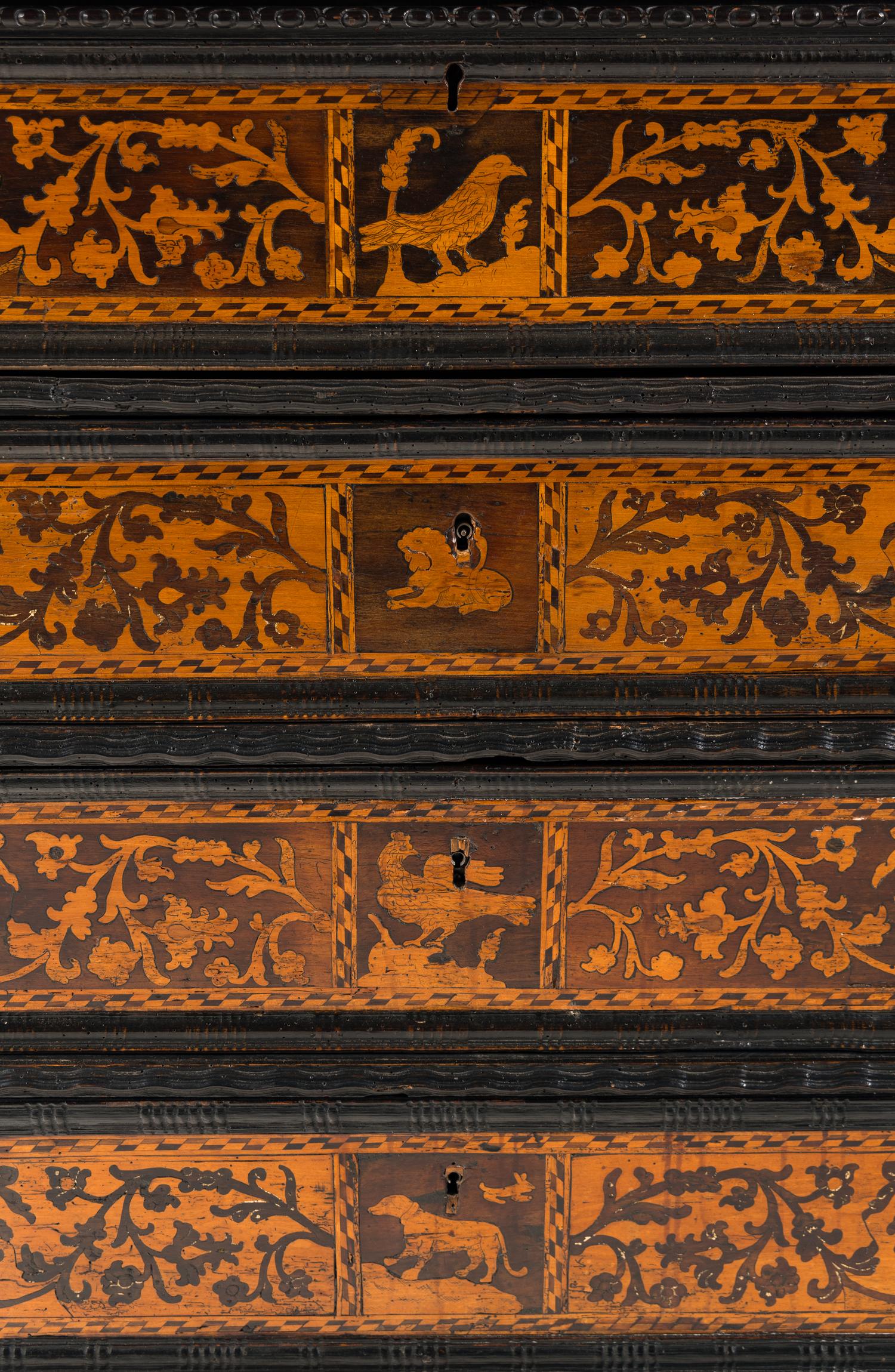 An Italian Baroque Marquetry and Part-Ebonized Bureau Chest