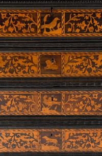 An Italian Baroque Marquetry and Part-Ebonized Bureau Chest