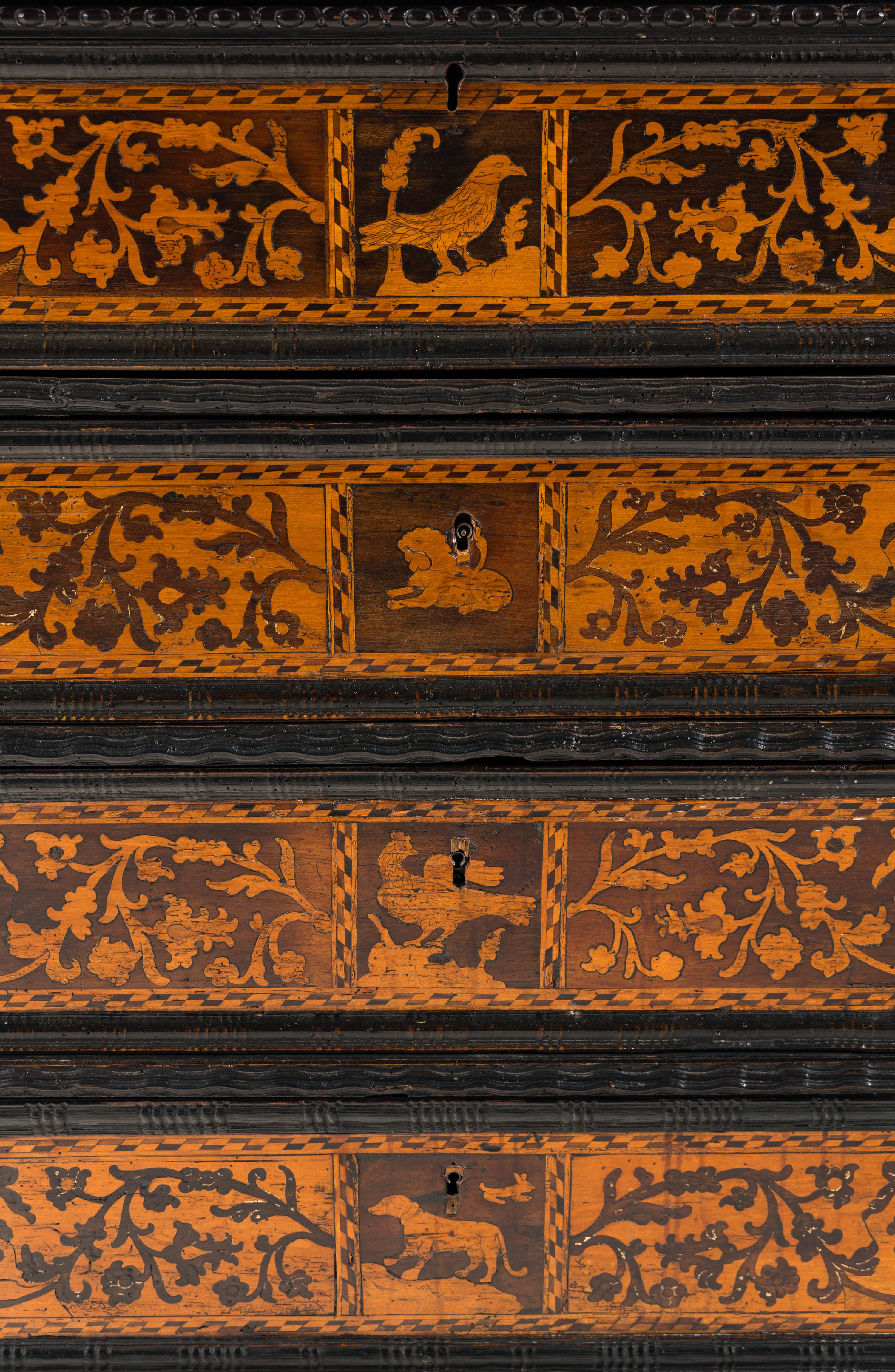 An Italian Baroque Marquetry and Part-Ebonized Bureau Chest