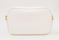 A Gucci White Monogram Canvas Handbag, 10" x 6.5" x 3"; Strap drop: 19".