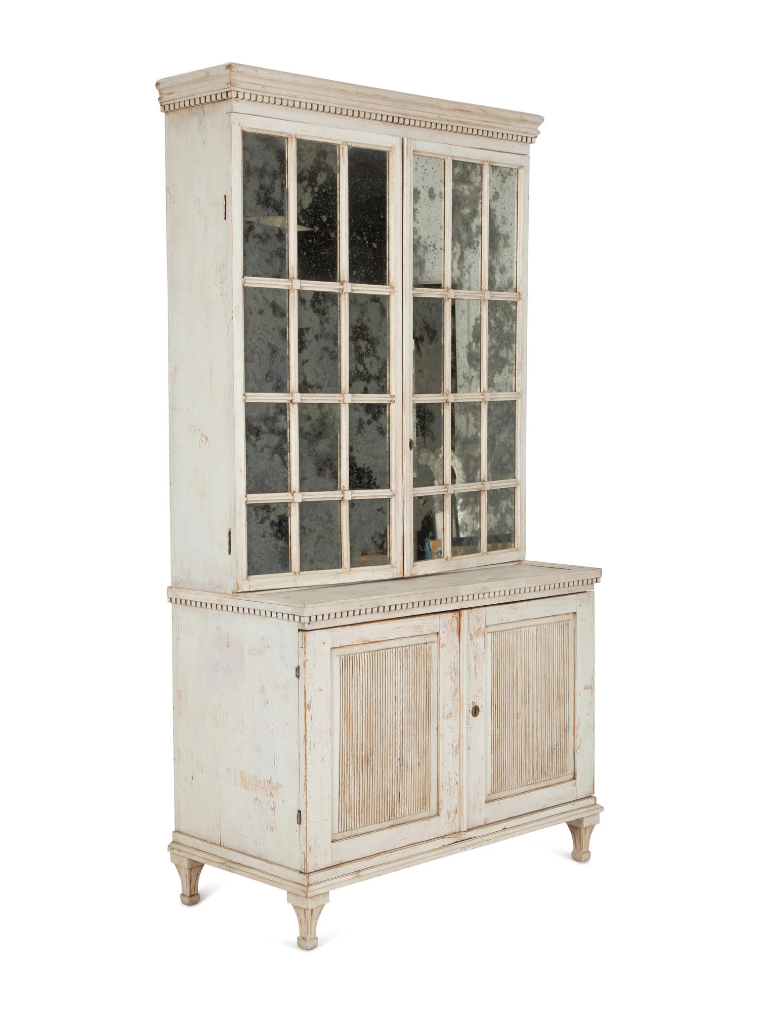 A Gustavian Painted and Mirrored Glass Step Back Cabinet — Late 19th/Early 20th Century