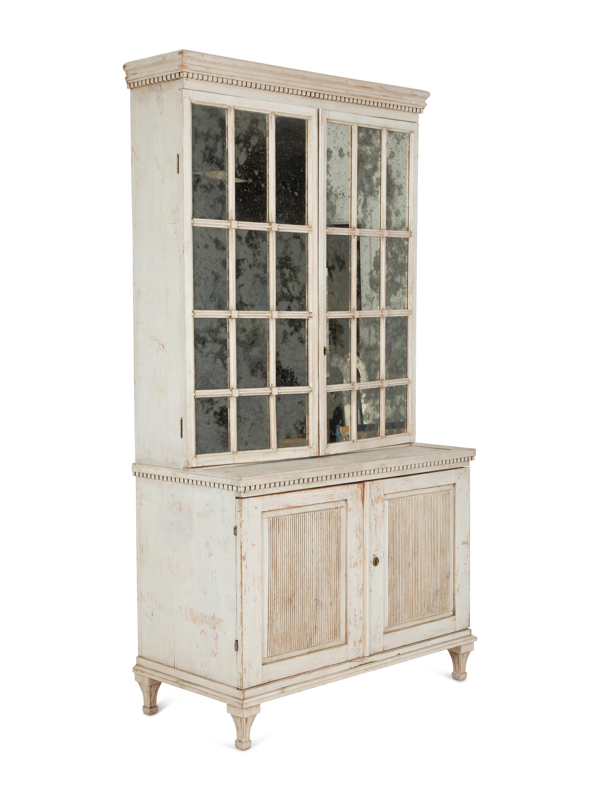 A Gustavian Painted and Mirrored Glass Step Back Cabinet — Late 19th/Early 20th Century