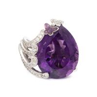 AMETHYST, DIAMOND, AND WHITE GOLD BUTTERFLY RING