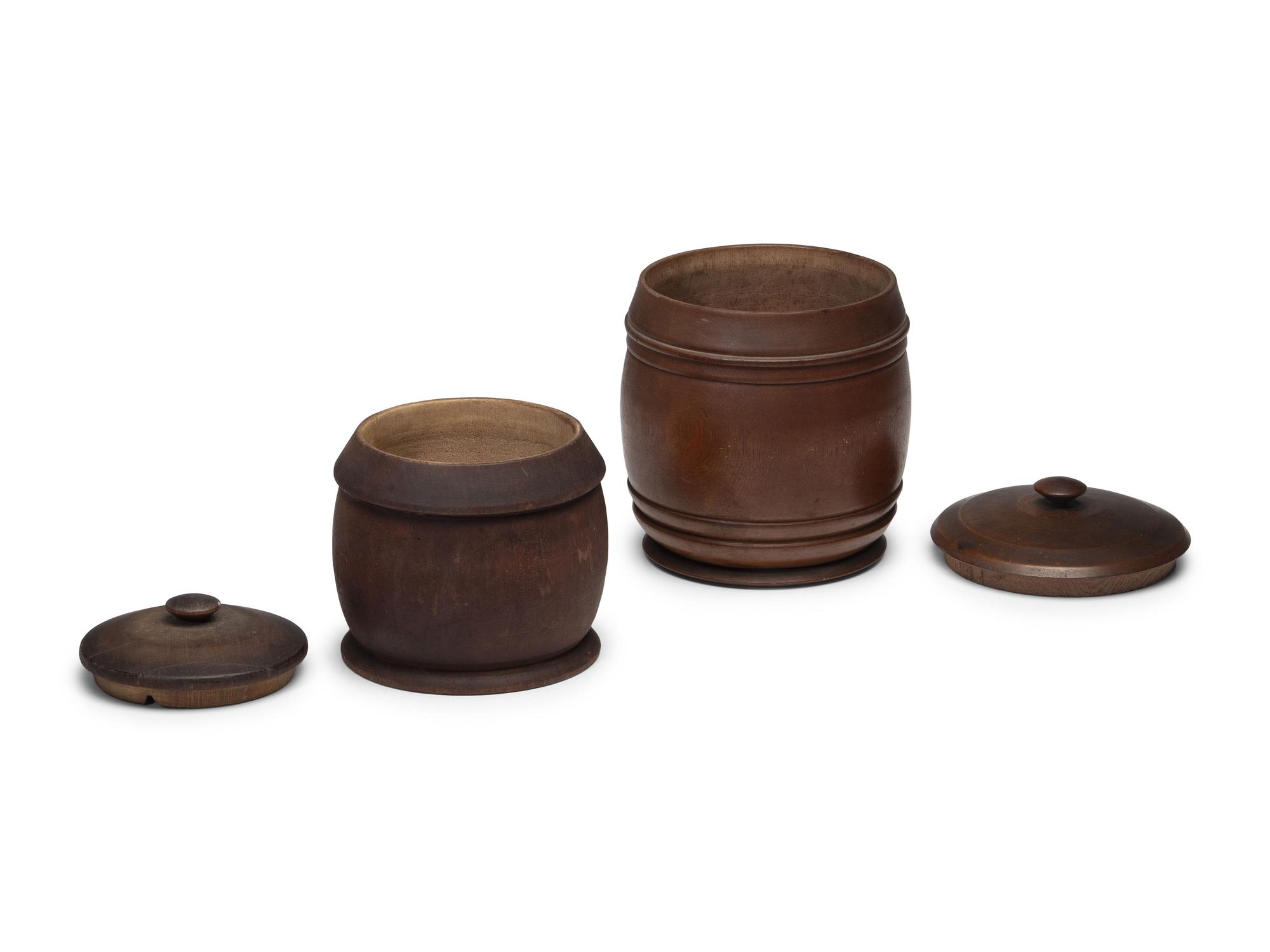 Two Treenware Lidded Jars