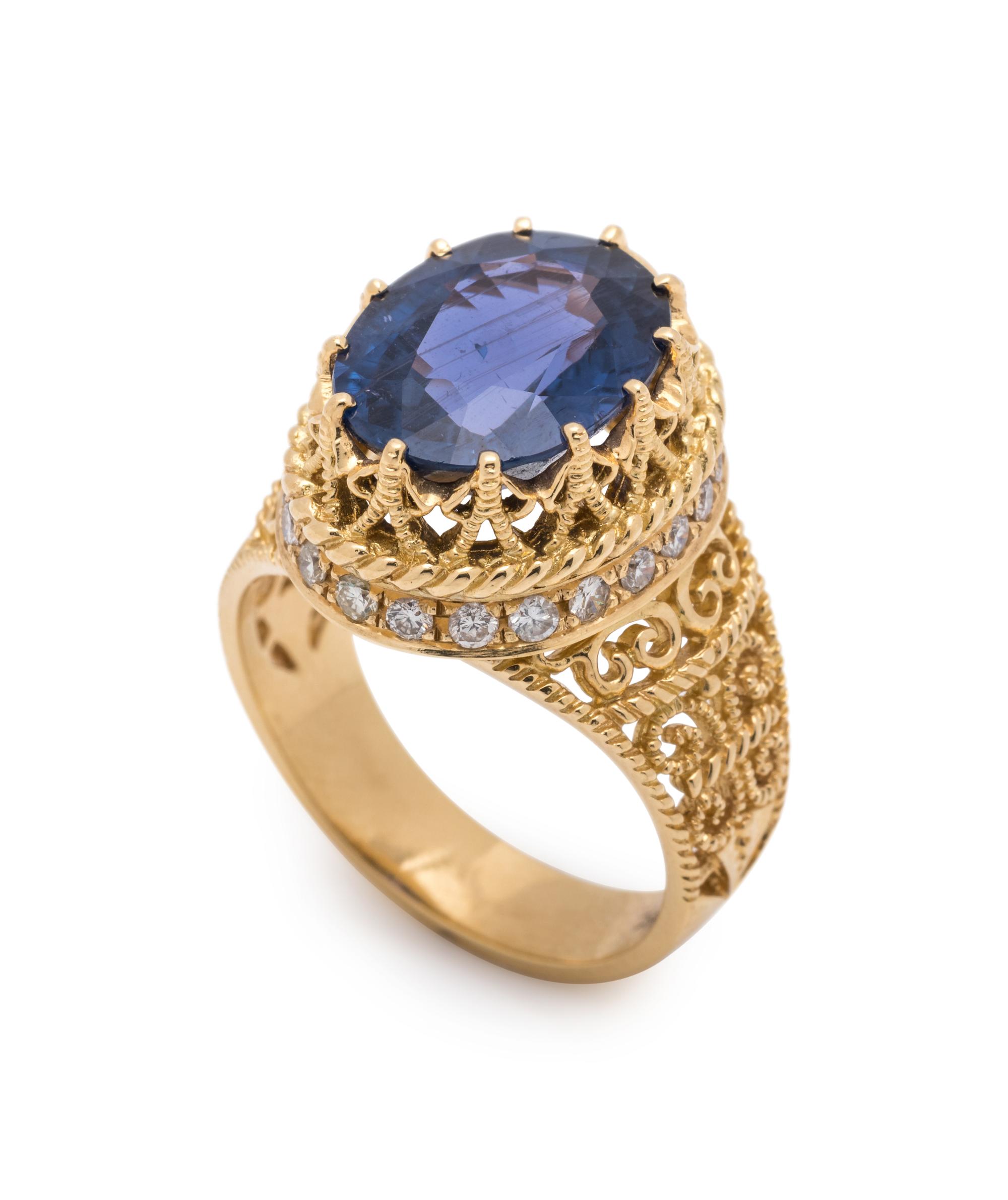 CYNTHIA BACH, COLOR-CHANGE SAPPHIRE AND DIAMOND RING