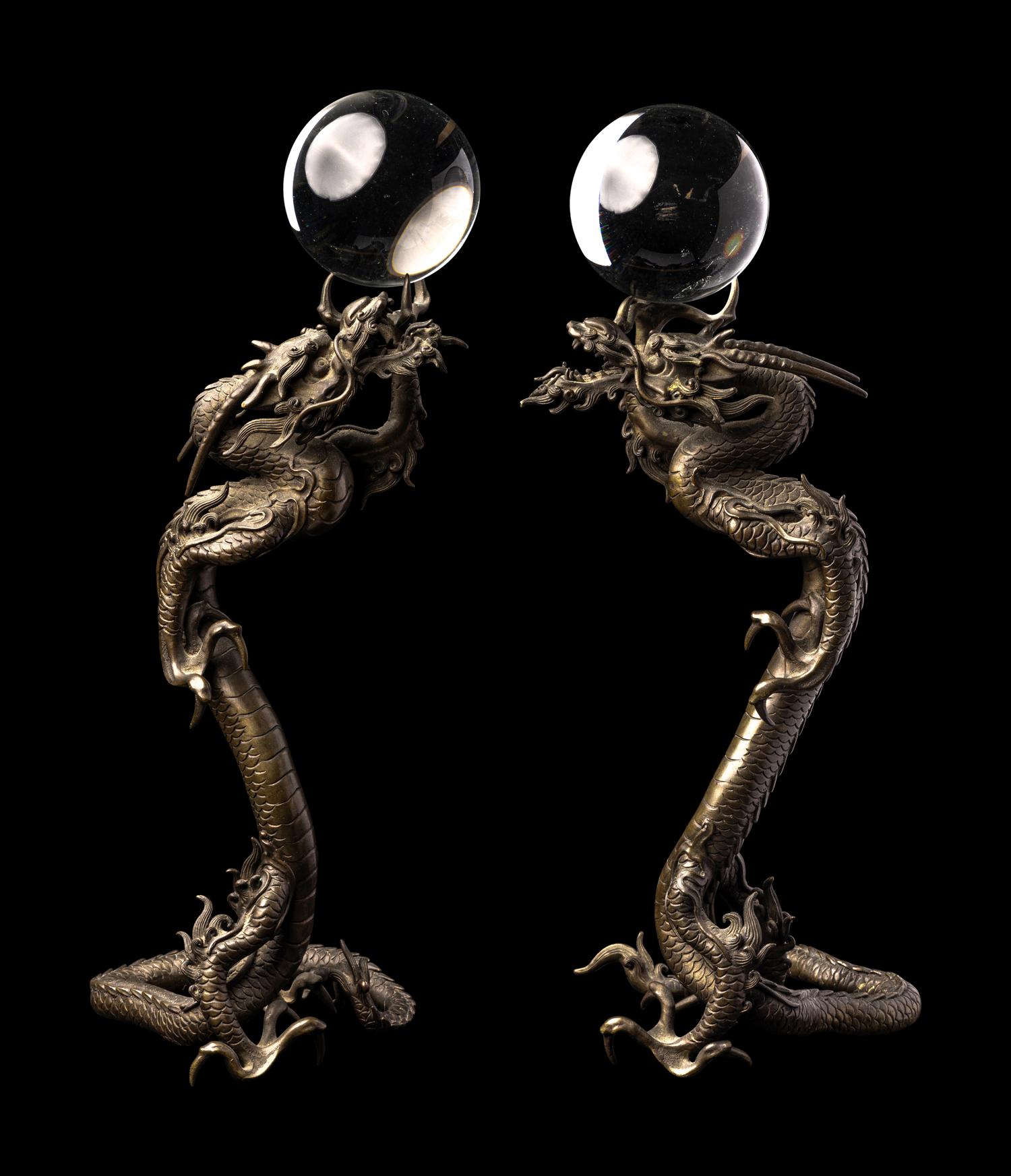 A Pair of Japanese Bronze 'Dragon' Okimono