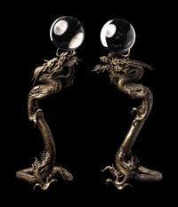 A Pair of Japanese Bronze 'Dragon' Okimono